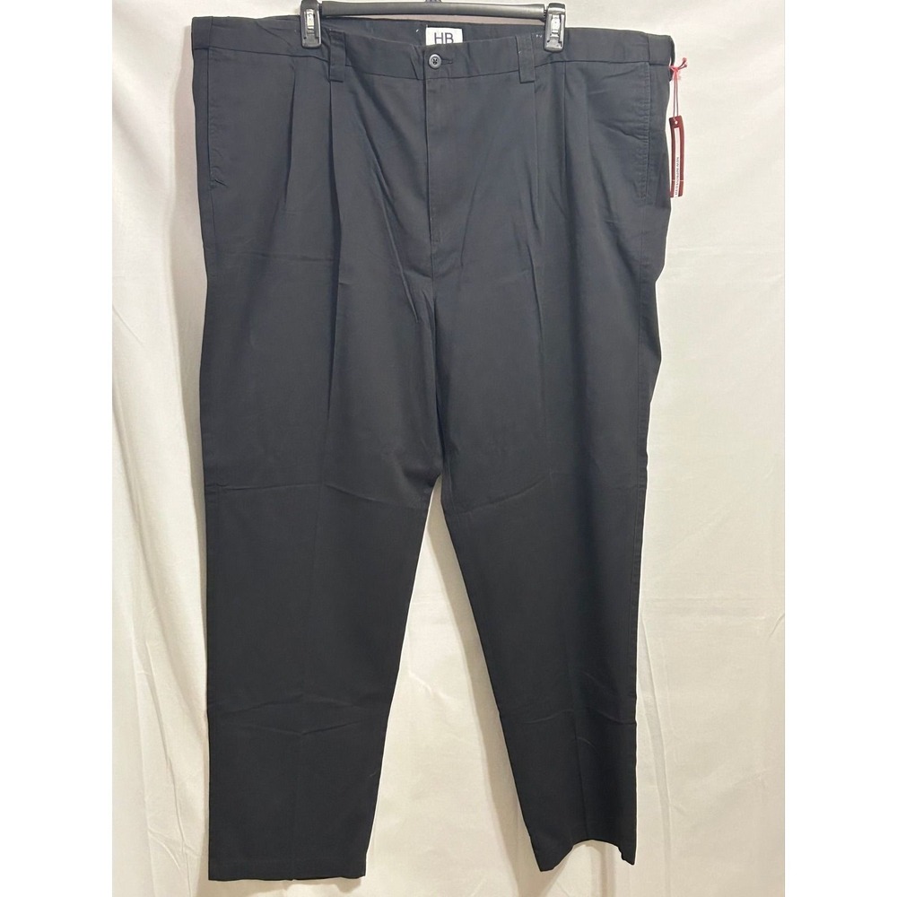 Harbor Bay Mens Pleated WaistRelaxer Pants Black 100% Cotton Loose Fit 52x34 NWT